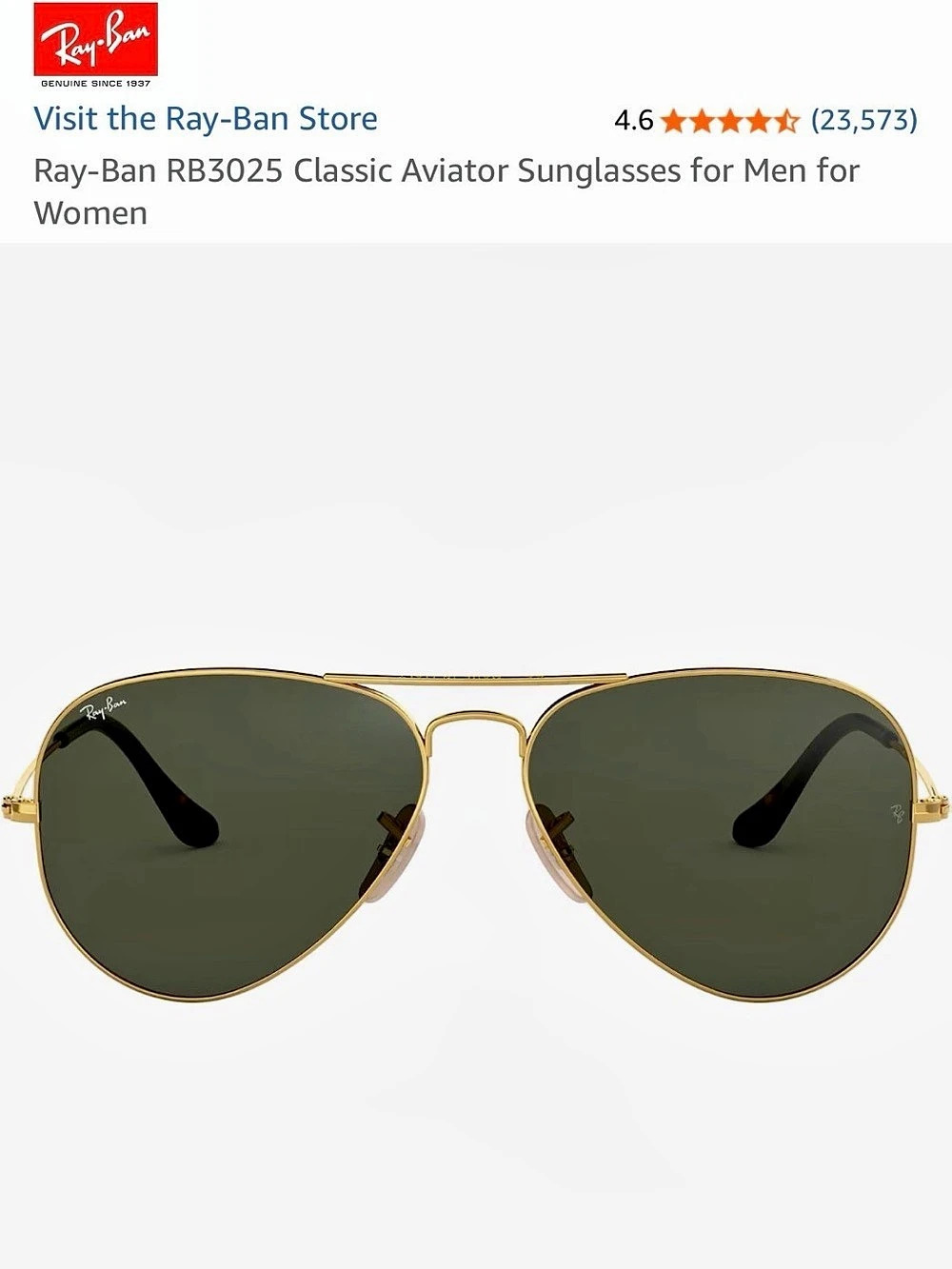 Ray-Ban RB3025 Classic Aviator Sunglasses